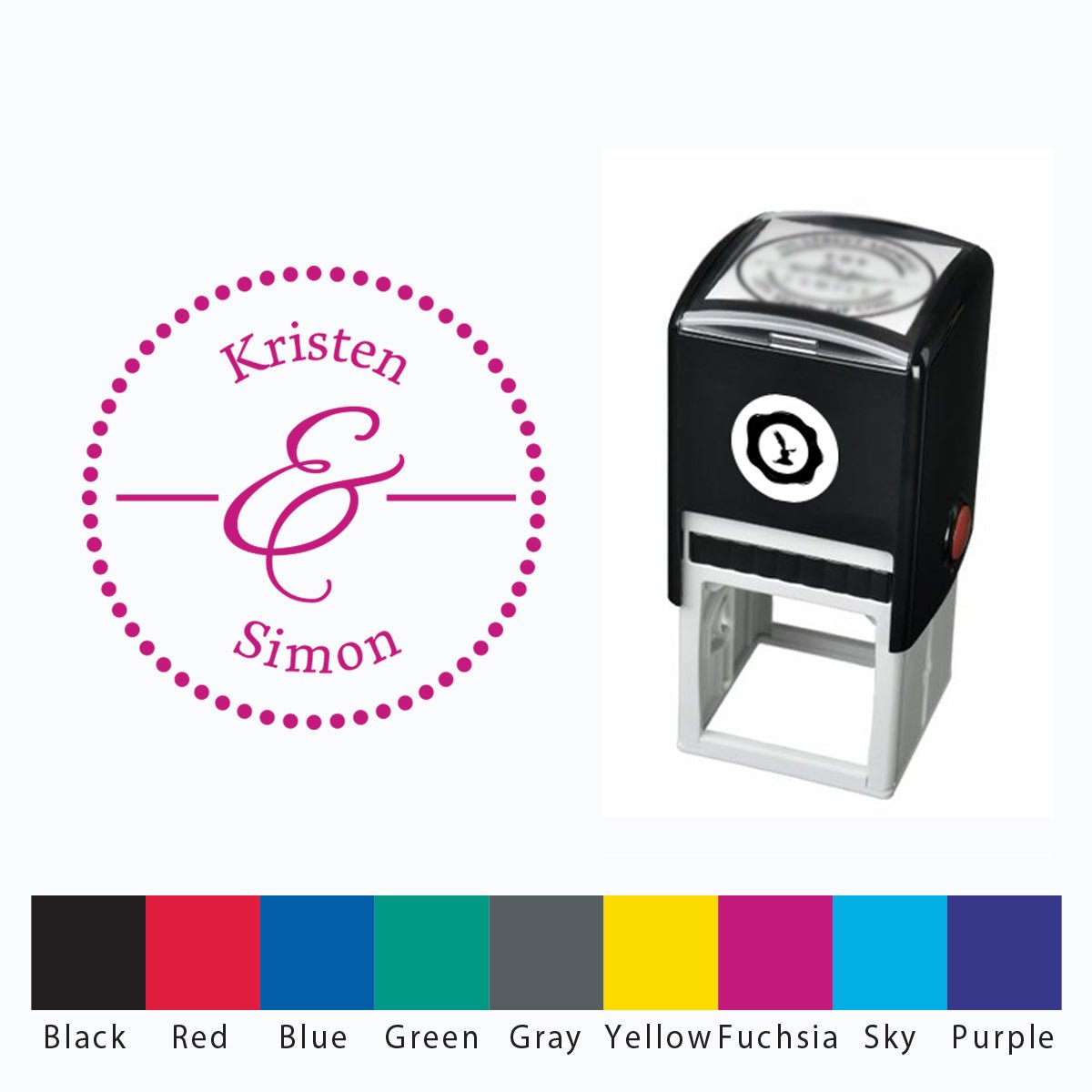 Names Self Inking Stamper with Black Ink cartridge Round 1 5/8
