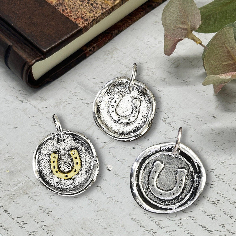 Horseshoe Wax Seal Charm 2 sizes Antiqued Silver or Brass Accent - Made in Italy - Nostalgic Impressions