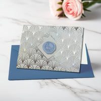 Art Deco Silver Foil Boxed Note Cards with Slate Blue Dragonfly Wax Seal  8/8 by Nostalgic Impressions