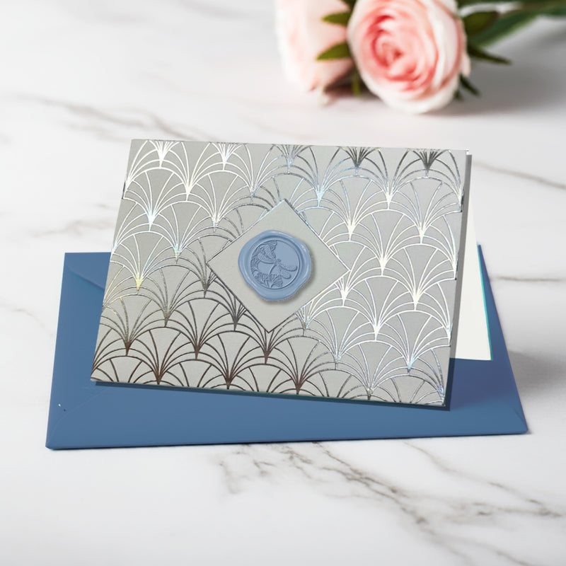 Art Deco Silver Foil Boxed Note Cards with Slate Blue Dragonfly Wax Seal  8/8 by Nostalgic Impressions
