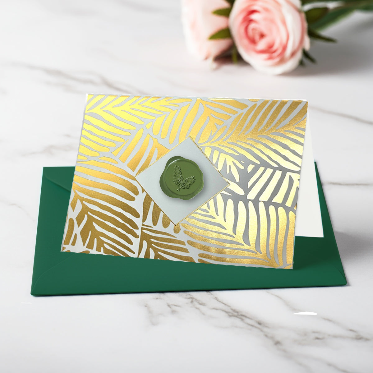 Fern Leaves Gold Foil Boxed Note Cards with Wax Seal by Nostalgic Impressions