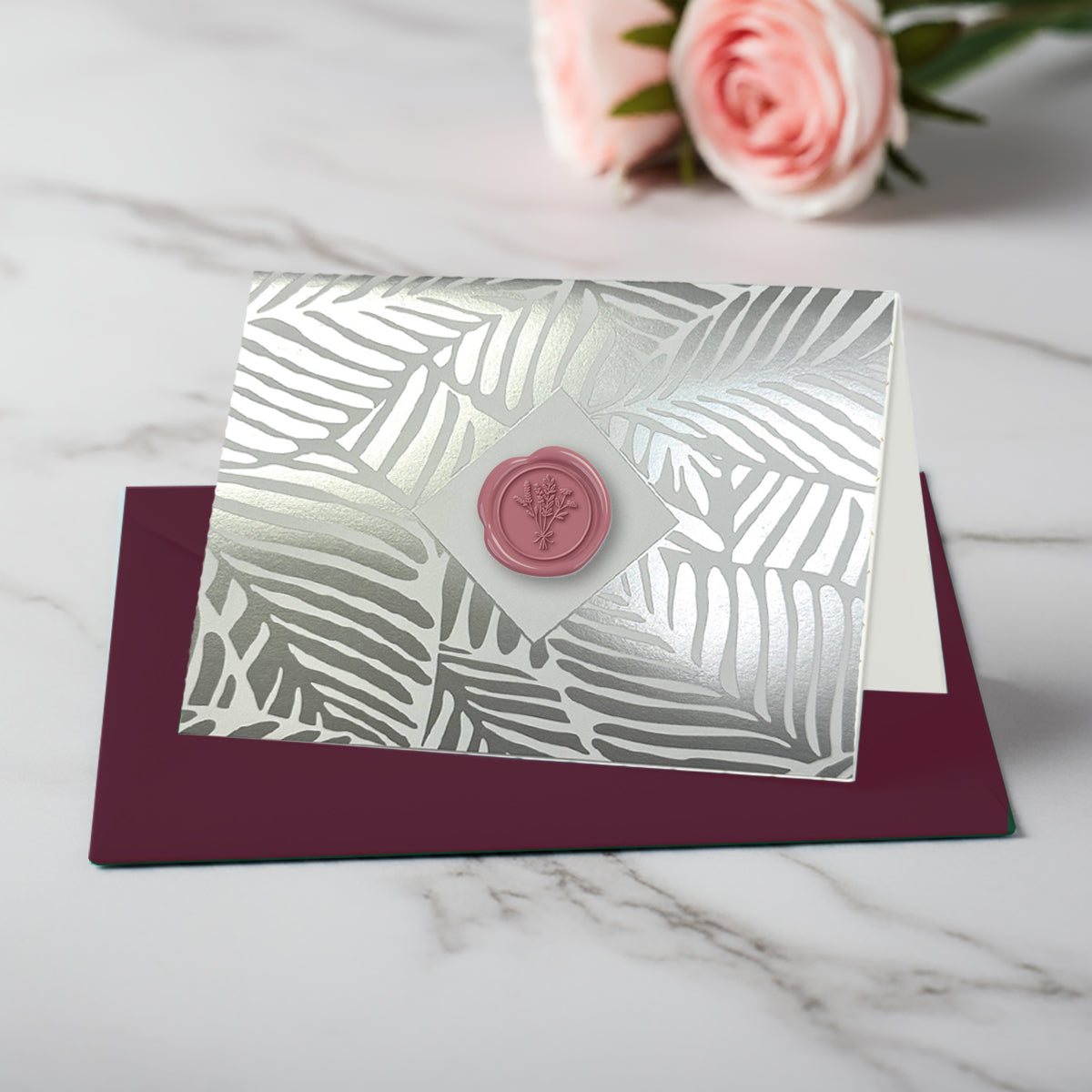 Fern Leaves  Silver Foil Boxed Note Cards with Wax Seal  8/8