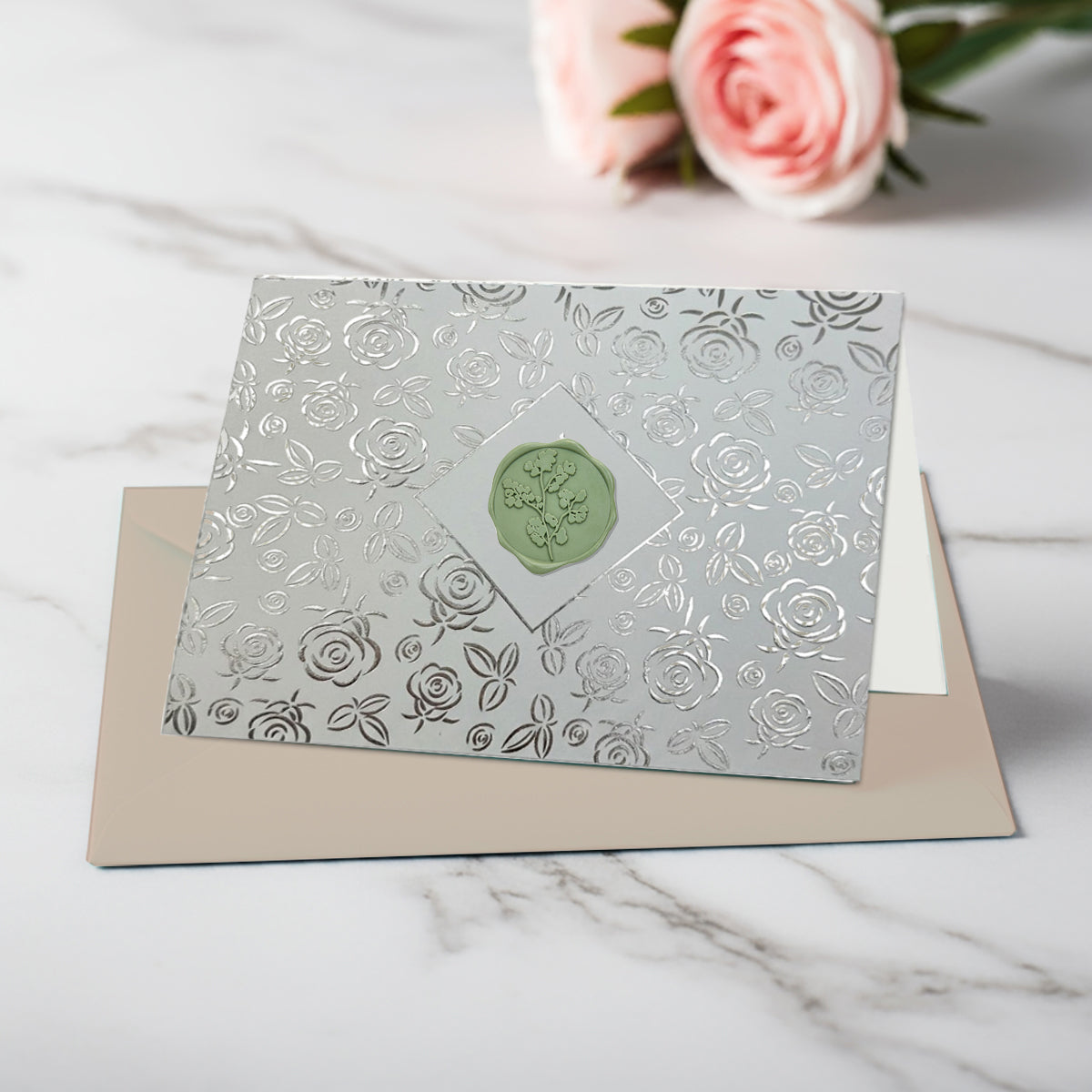 Rose Silver Foil Boxed Note Cards with Wax Seal 8/8 by Nostalgic Impressions