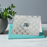 Silver Foil Hello There  Boxed Note Cards Set of 8 with Teal envelopes by Nostalgic Impressions
