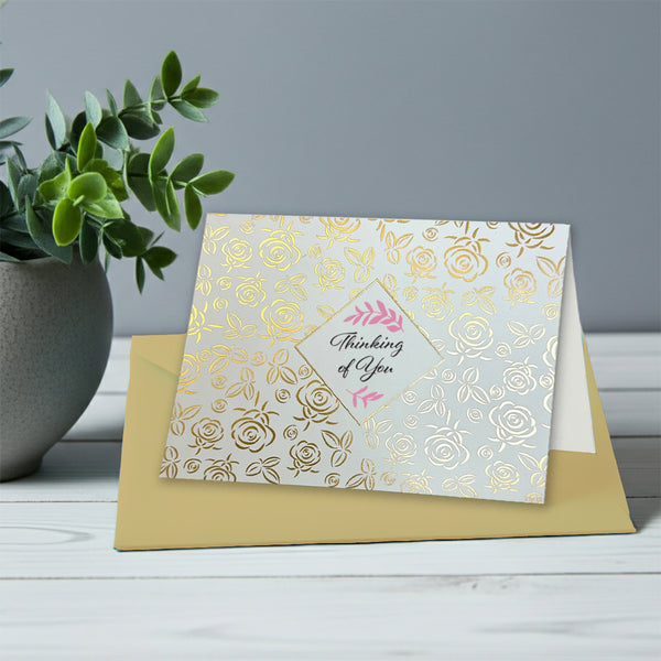 Gold Foil Thinking of You Note Cards Boxed Set of 8 with Gold envelopes by Nostalgic Impressions