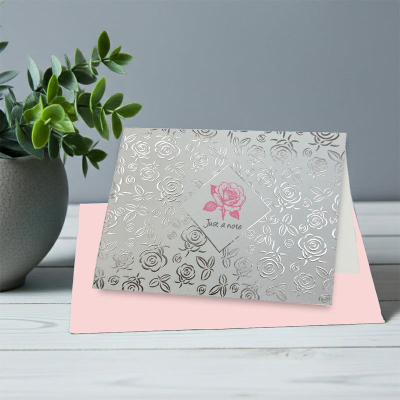 Silver Foil Just a Note Note Cards Boxed Set of 8 with Rosa envelopes by Nostalgic Impressions