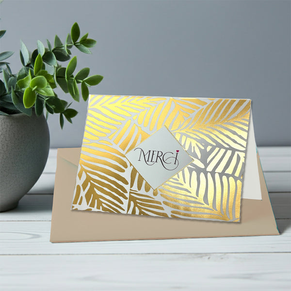 Gold Foil Merci Boxed Note Cards 8/8 with Desert Storm Envelopes by Nostalgic Impressions