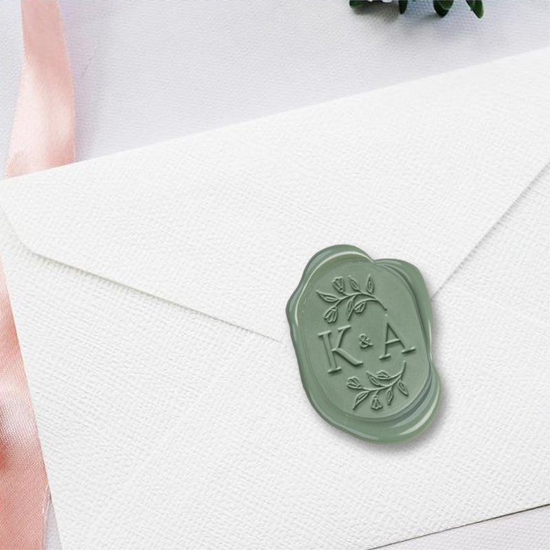 Isabella Wedding Monogram Adhesive Wax Seals Rounded Oval 2 letters #2592 Bundle with Stamp - Nostalgic Impressions