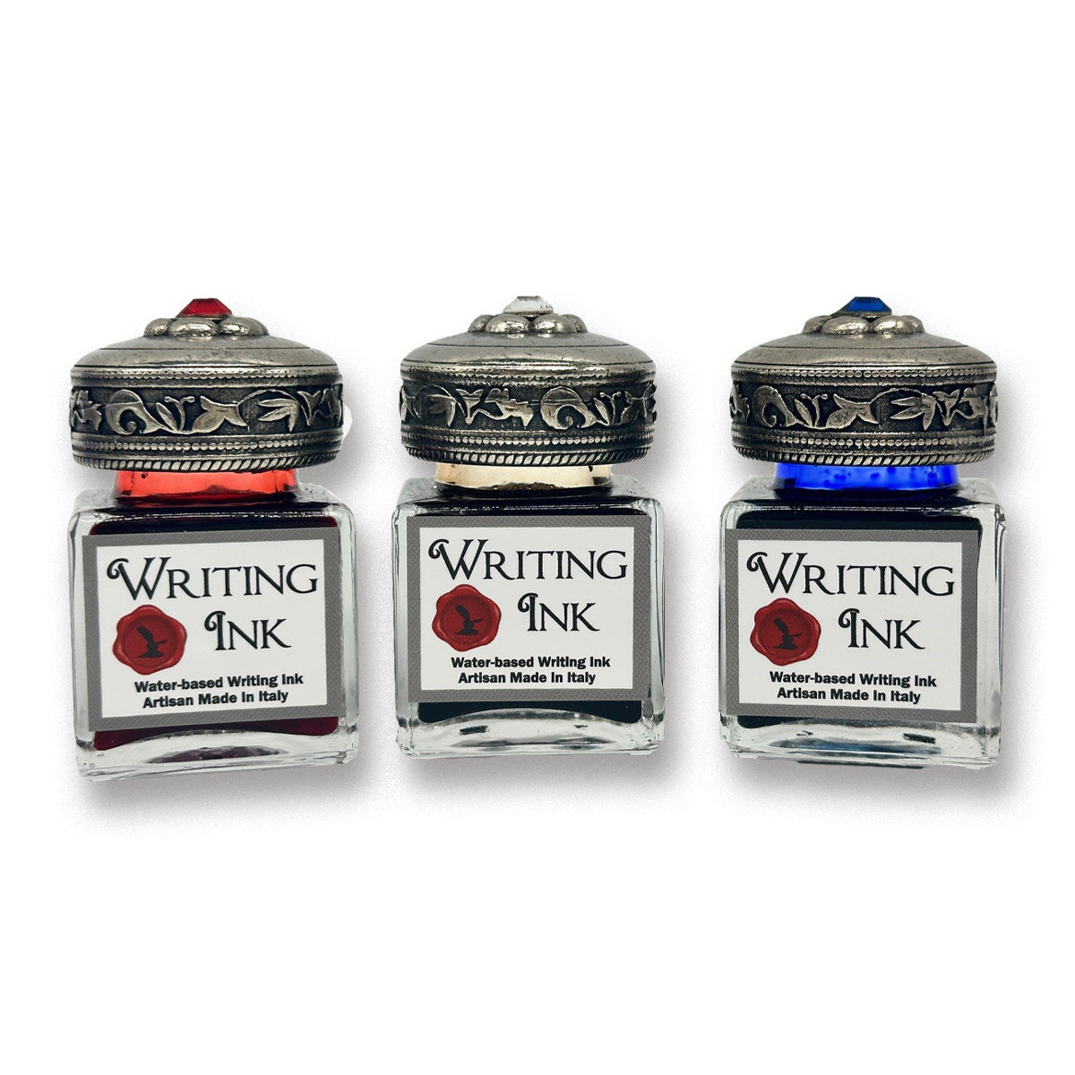 Inkwells with jeweled Silver Metal Screwtop