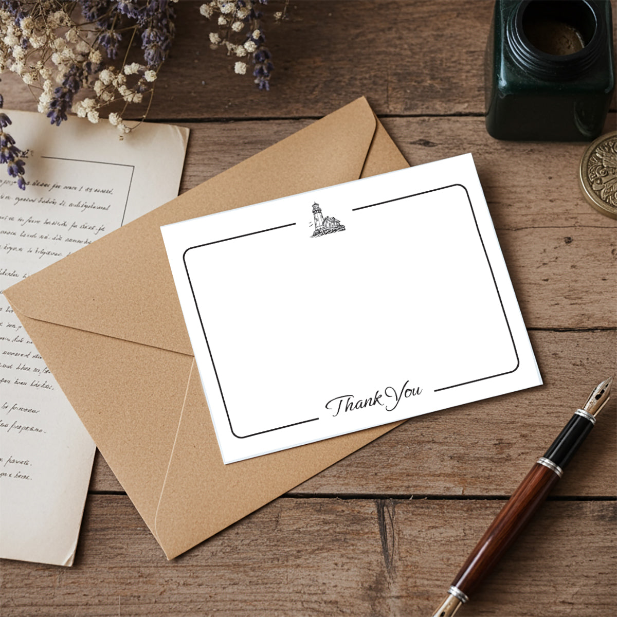 Thank you Flat Notecard Set with Vintage Symbols 8/8 -5.5 x 4.25