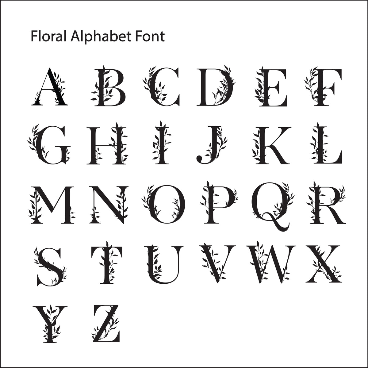 Personalized Floral Initial Foil Note Cards Font Chart by Nostalgic Impressions