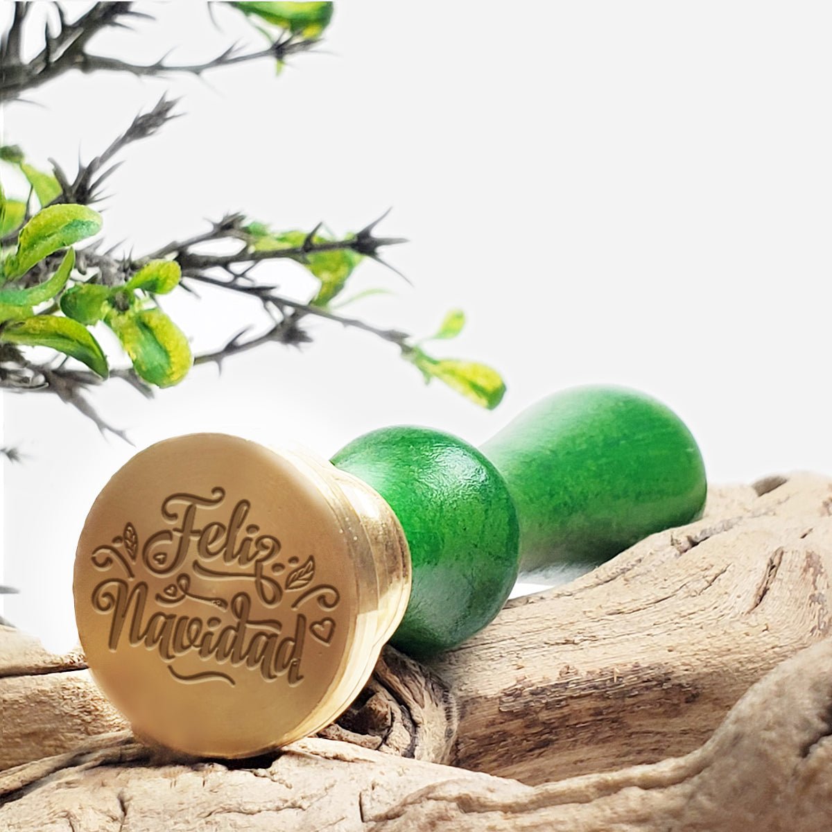 Feliz Navidad Christmas Wax Seal Stamp with Green Wood Handle #6544 - Nostalgic Impressions