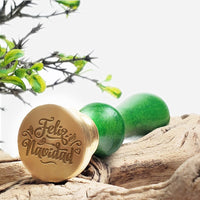 Feliz Navidad Christmas Wax Seal Stamp with Green Wood Handle #6544 - Nostalgic Impressions