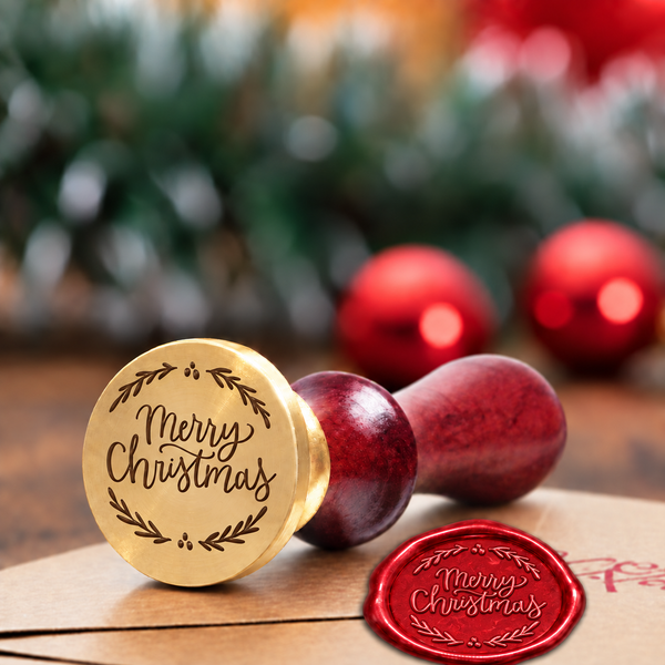 Merry Christmas-Branch wax seal stamp with a burgundy wood handle