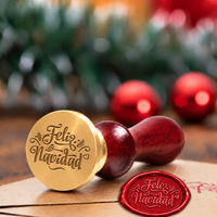 Feliz Navidad Christmas Wax Seal Stamp with Burgundy Wood Handle