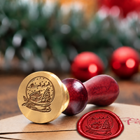 Snow Globe wax seal stamp with a burgundy wood handle