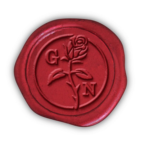 Rose Stem Custom Wax Seal Duogram Stamp with - Multiple Font Choices & Preview #7011 - Nostalgic Impressions