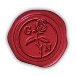 Rose Stem Custom Wax Seal Duogram Stamp with Burgundy Wood Handle-Multiple Font Choices #7011 - Nostalgic Impressions