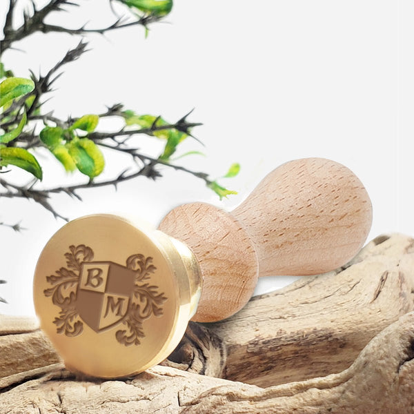 Shield Crest 2 Letter Custom Wax Seal Stamp #850 - Nostalgic Impressions