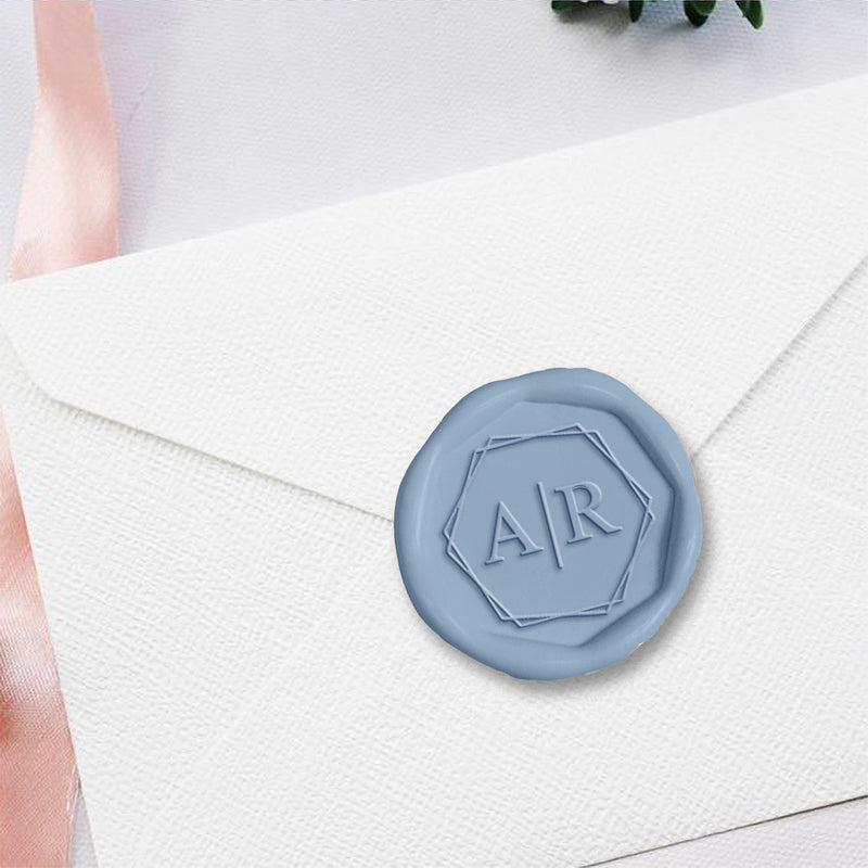 Octagon Wedding Monogram Adhesive Wax Seals 2 letters #2530 Bundle with Stamp - Nostalgic Impressions