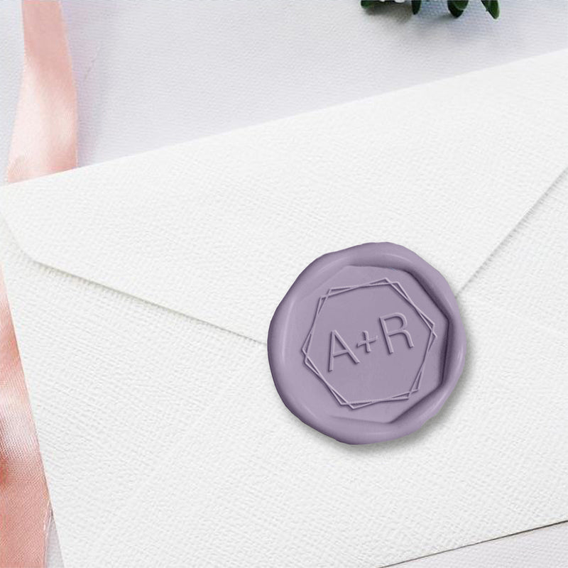 2 Initial Octagon Wedding Monogram Adhesive Wax Seals #2531 Bundle with Stamp