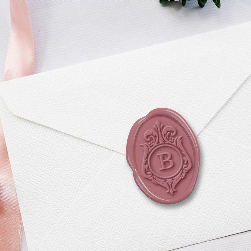Filigree Oval Single Initial Adhesive Wax Seals #8853 Bundle with Stamp - Nostalgic Impressions