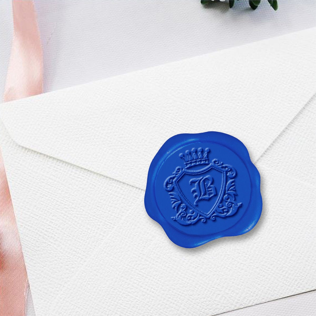 Shield & Crown Single Initial Adhesive Wax Seals #8859 Bundle with Stamp - Nostalgic Impressions