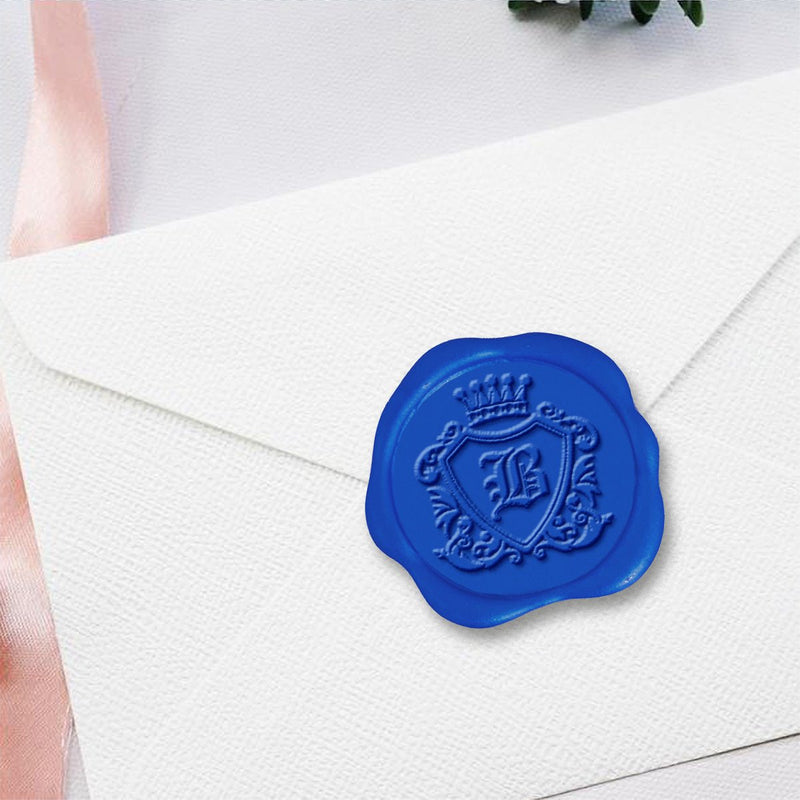 Shield & Crown Single Initial Adhesive Wax Seals #8859 Bundle with Stamp - Nostalgic Impressions