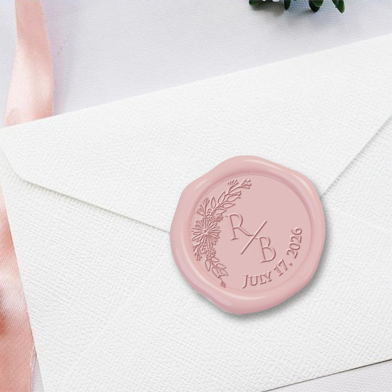 Botanical Wedding Monogram & Date Custom Wax Seal Stamp #2596