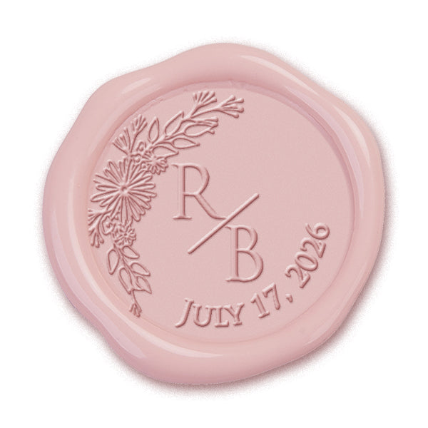 Botanical Wedding Monogram & Date Custom Wax Seal Stamp #2596