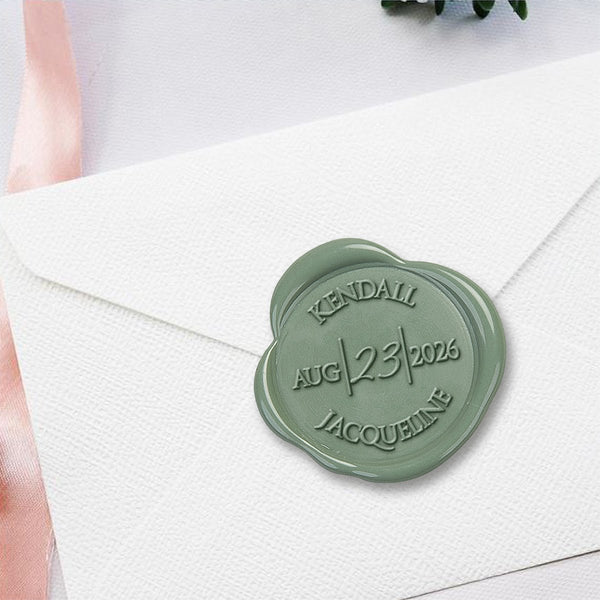 Names & Date Wedding Monogram Adhesive Wax Seals #2512 bundle with stamp - Nostalgic Impressions