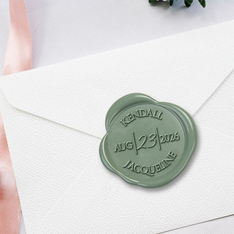 Names & Date Wedding Monogram Adhesive Wax Seals #2512 bundle with stamp - Nostalgic Impressions
