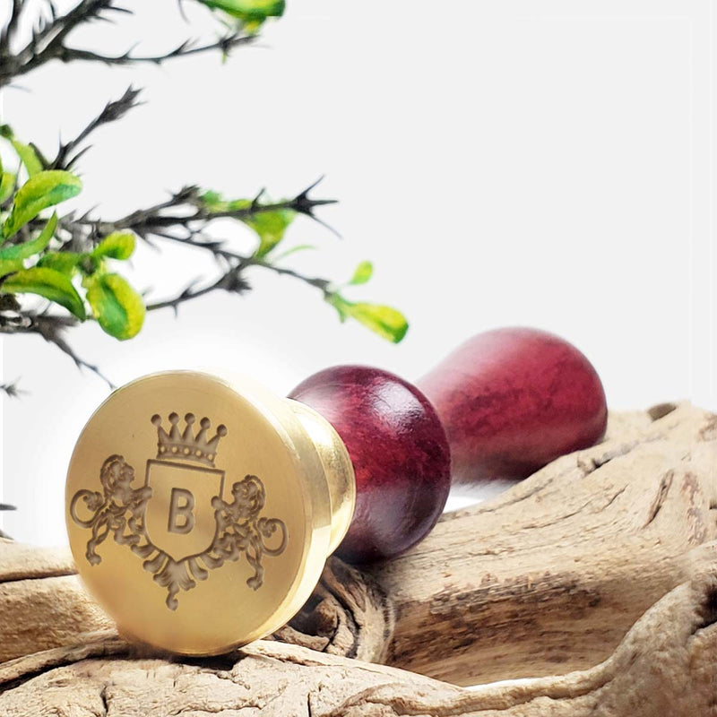Lion Shield Initial Custom Wax Seal Stamp with choice of Handle #2704 - Nostalgic Impressions