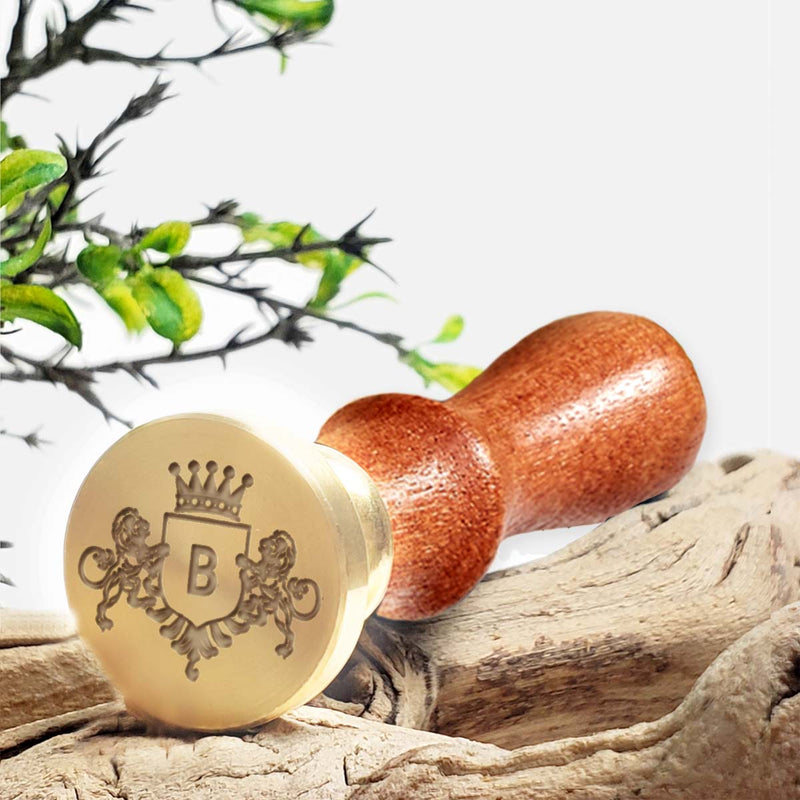 Lion Shield Initial Custom Wax Seal Stamp with choice of Handle #2704 - Nostalgic Impressions