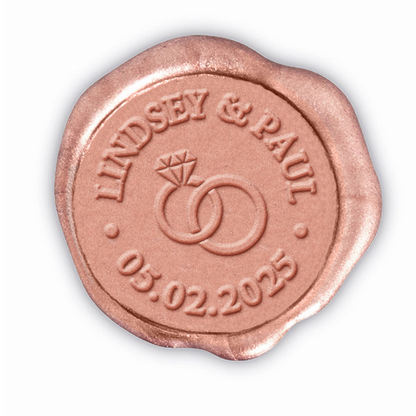 Wedding Rings Name & Date Custom Wax Seal Stamp with Names and Date #405