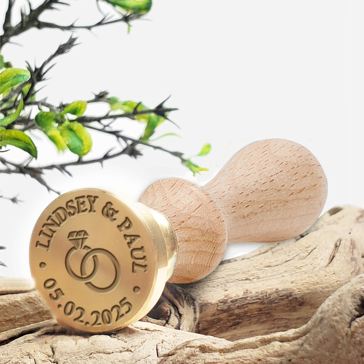 Wedding Rings Name & Date Custom Wax Seal Stamp with Names and Date #405