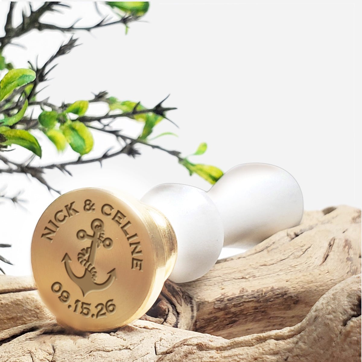 Anchor Wedding Monogram Custom Wax Seal Stamp with Names and Date #408 - Nostalgic Impressions