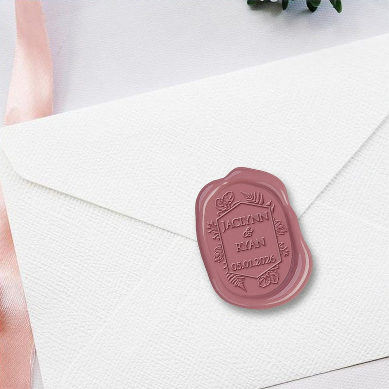 Floral Shield Wedding Monogram Adhesive Wax Seals Rounded Oval with Names #2595 bundle with stamp - Nostalgic Impressions