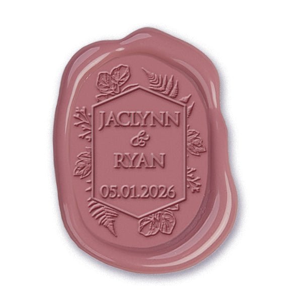 Floral Shield Wedding Monogram Adhesive Wax Seals Rounded Oval with Names #2595 bundle with stamp - Nostalgic Impressions