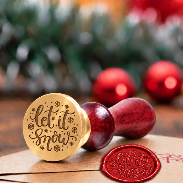 Let it Snow Brass wax seal stamp with a burgundy wood handle