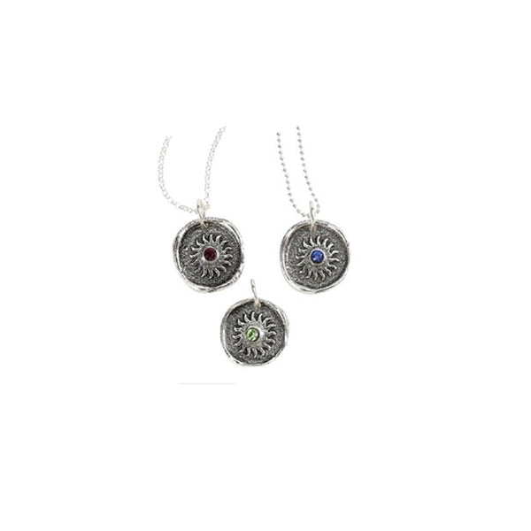 Sun Wax Seal Charm with Birthstone 7/8" - Antiqued Silver - Made In Italy - Nostalgic Impressions