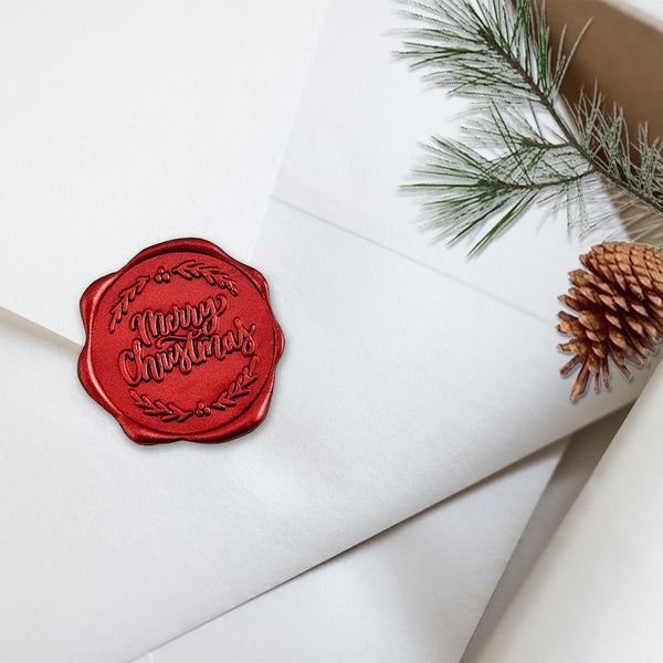 Merry Christmas Adhesive Christmas Wax Seal Stickers 8PK 1 1/4" Crimson Red - Nostalgic Impressions