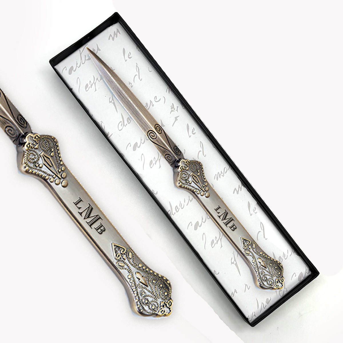 Personalized Antiqued Metal Letter Opener - 3 initial monogram - Nostalgic Impressions
