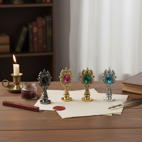 Vintage Ornate Metal Wax Seal Stamp Handle with Crystal – 2.5" Tall Decorative  Handle, 4 Colors