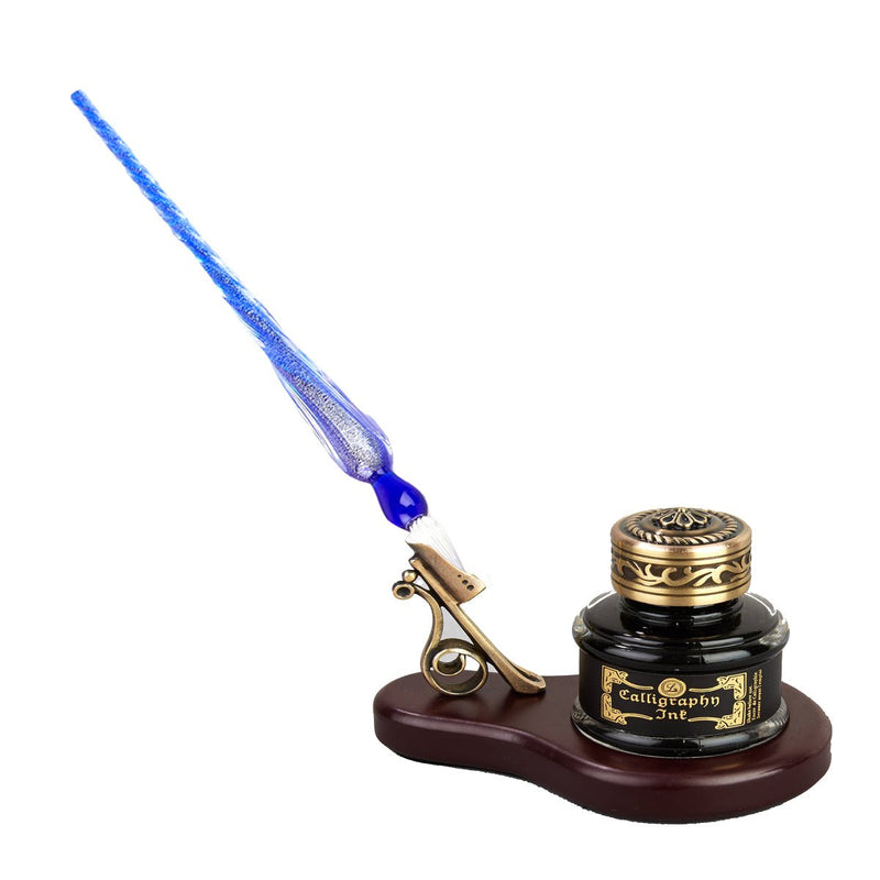 Glass Pen, Ink & Wood Stand Desk Set - 4 colors - Nostalgic Impressions