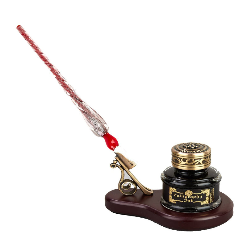 Glass Pen, Ink & Wood Stand Desk Set-4 colors – Nostalgic Impressions