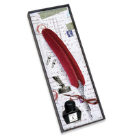 Feather Quill Pen, Ink & Pen Holder Set with-Detailed Silver Metal Dip Pen & Pen Stand