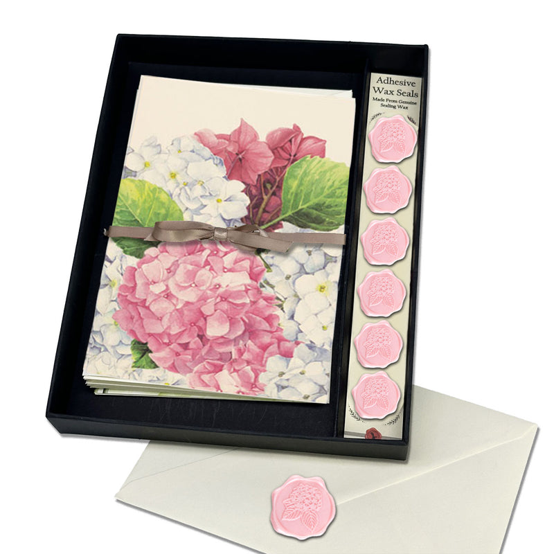 Hydrangea Italian Note Card Stationery Gift Set with Adhesive Wax Seals