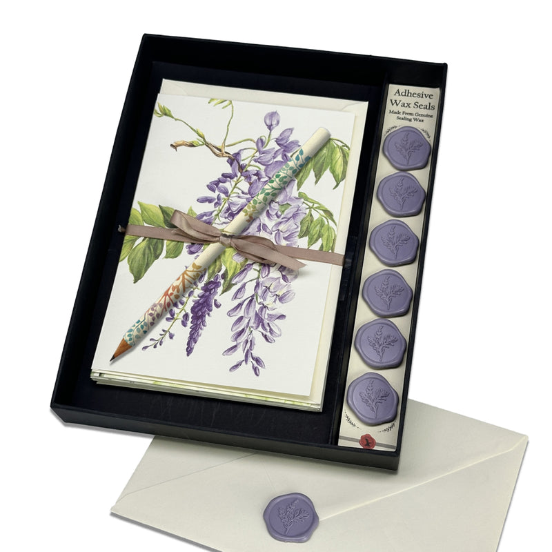 Wisteria Italian Note Card Stationery Gift Set with Adhesive Wax Seals - Nostalgic Impressions