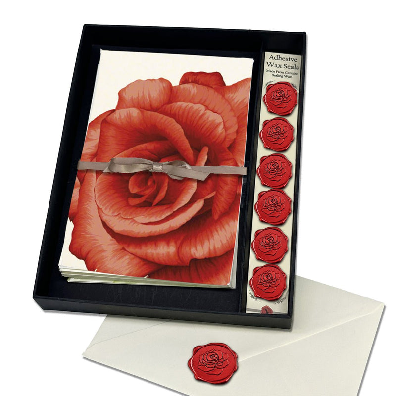 Vintage Rose Italian Note Card Stationery Gift Set with Adhesive Wax Seals - Nostalgic Impressions